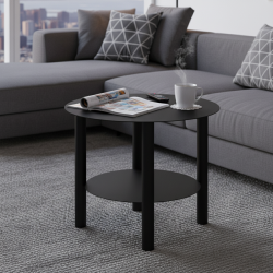 Czarny stolik CLEO 60 cm – metalowy stolik z półką